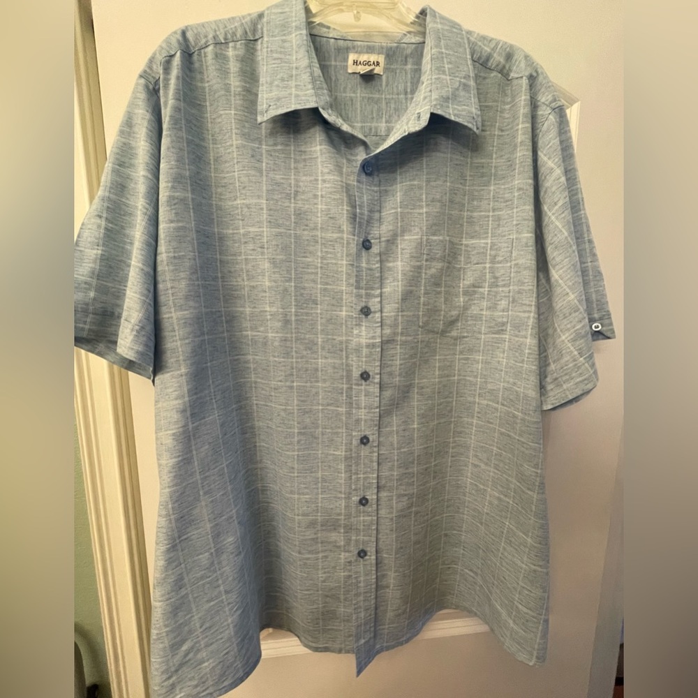 Men's Haggar 3XLT Short-sleeved Button-Down Plaid Shirt. Pre-owned.